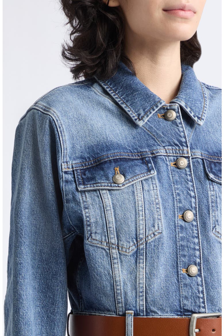 Graciel Belted Cropped Denim Jacket, Alternate, color, AMBERSTONE