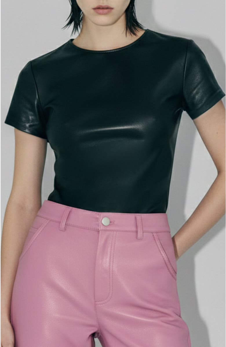 AS by DF Brando Stretch Leather Tee, Main, color, Black