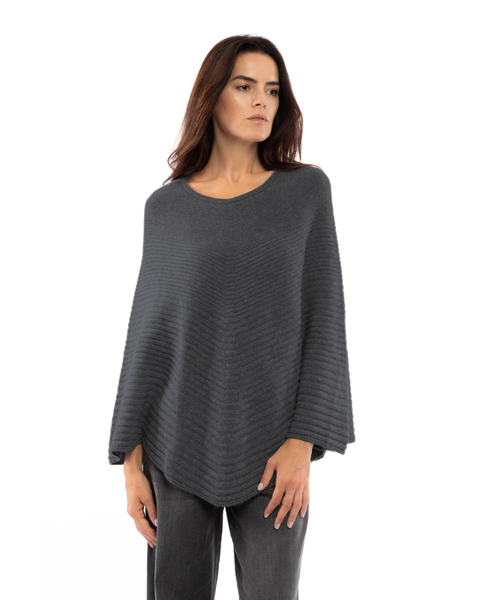 Pure Cashmere Ribbed Knit Poncho