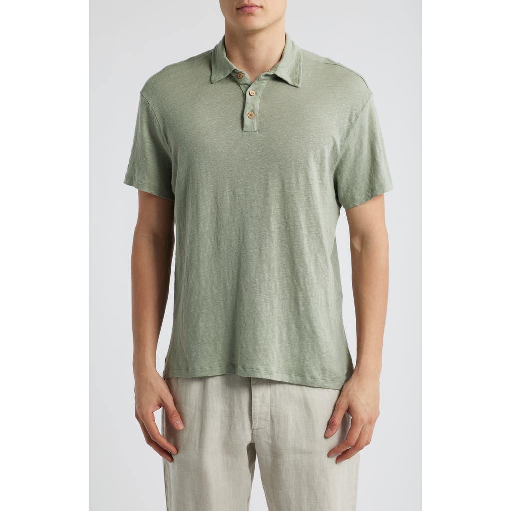 Alex Crane Linen Polo In Moss