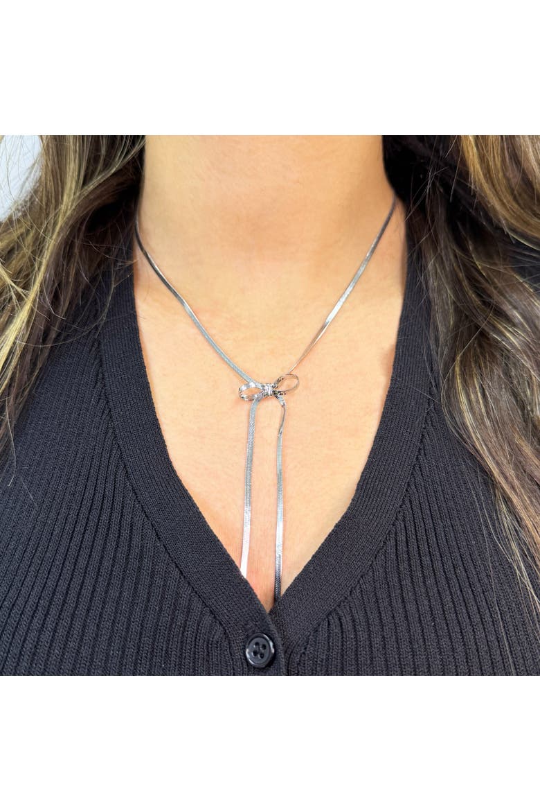 Herringbone Bow Necklace, Alternate, color, Sterling Silver