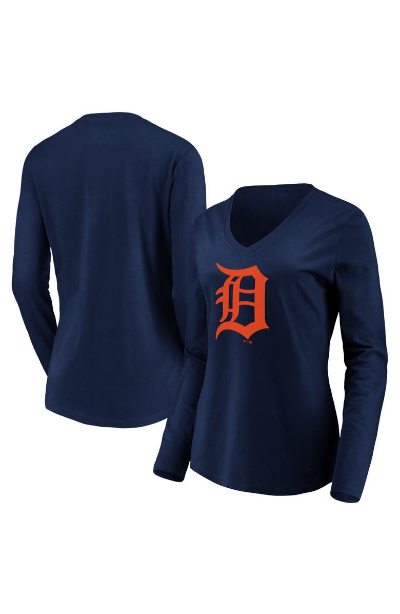 FANATICS Women's Fanatics Branded Navy Detroit Tigers Official Logo Long Sleeve V-Neck T-Shirt, Main, color,