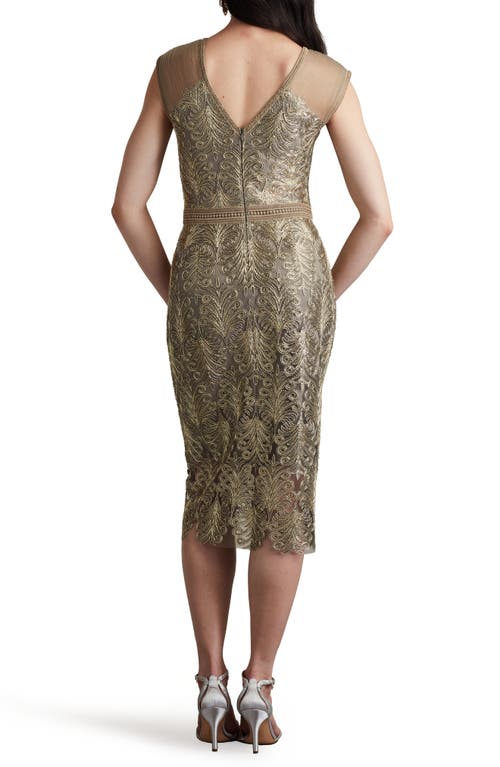 Tadashi Shoji Sequined Lace Knee-length Dress In Smoke Pearl