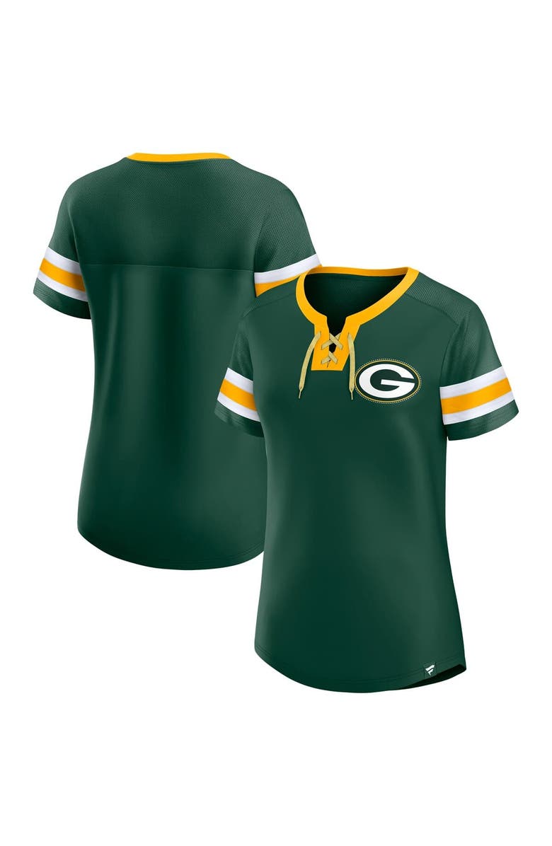 FANATICS Women's Fanatics Green Green Bay Packers Bling Athena Jersey Style Lace-up T-Shirt, Alternate, color, Green