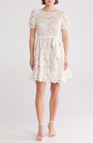 Vince Camuto Puff Sleeve Lace Fit & Flare Dress
