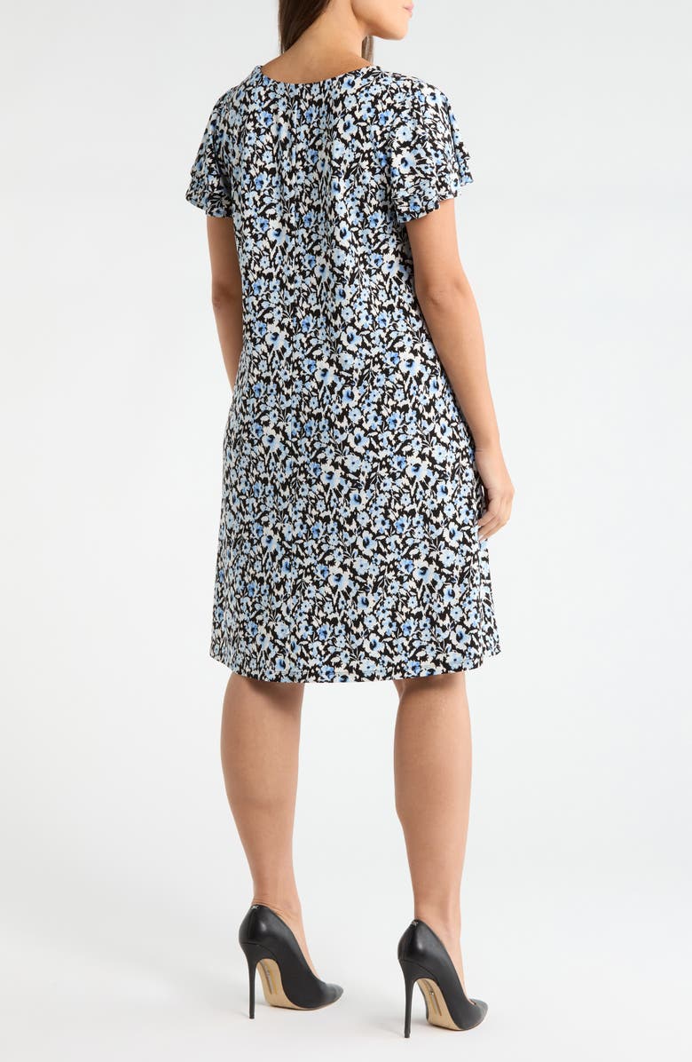 AK ANNE KLEIN Floral Double Flutter Sleeve Dress, Alternate, color, Blue Yonder Multi