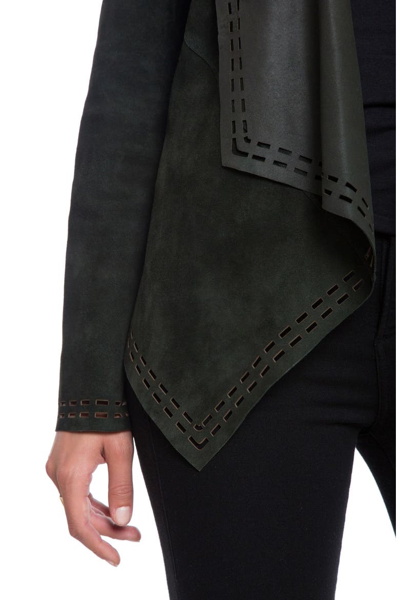 Laser Cut Goatskin Suede Jacket, Alternate, color, DARK OLIVE