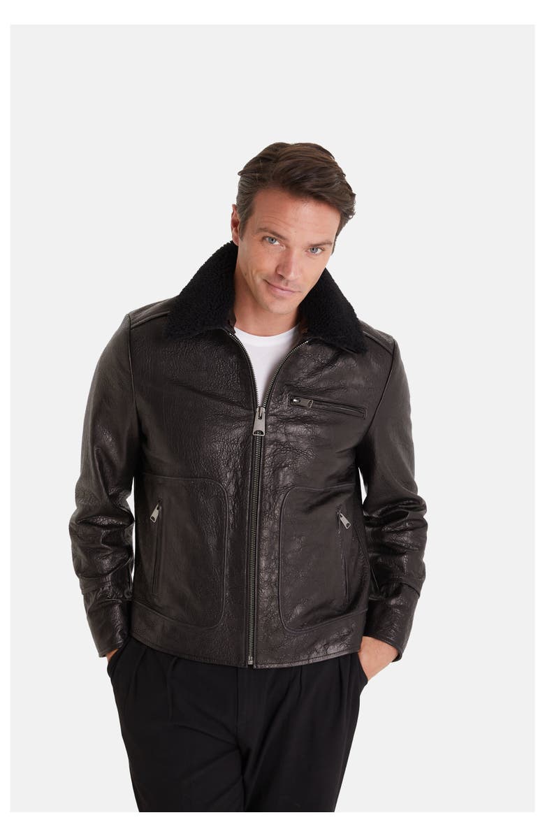 Furniq UK Barnaby Leather Jacket, Alternate, color, Black