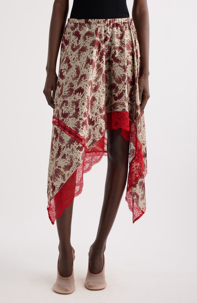 Dries Van Noten Shake Orchid Petal Print Asymmetric Lace Trim Silk Skirt, Main, color, 