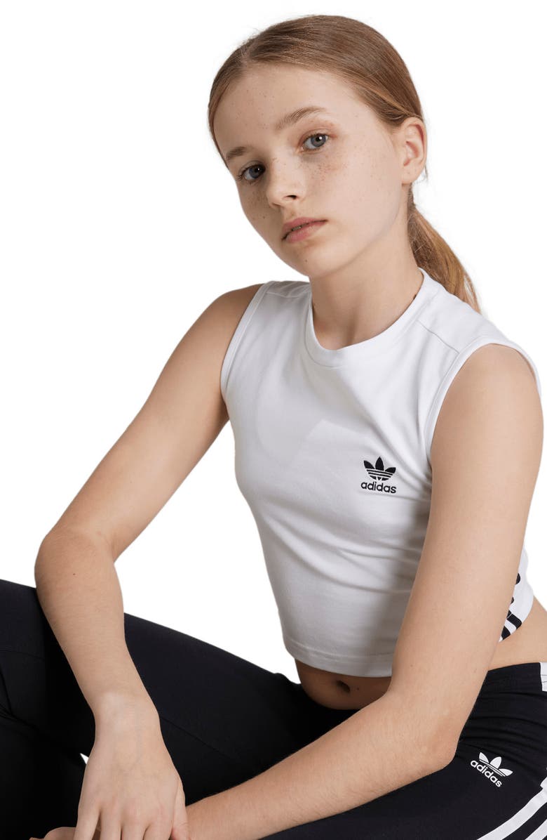 adidas Kids' 3-Stripes Crop Tank, Alternate, color, 