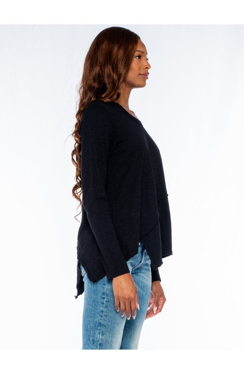 WILT Clothing Crew Long Sleeve Easy Crossover Raw Hem Top, Alternate, color, Black