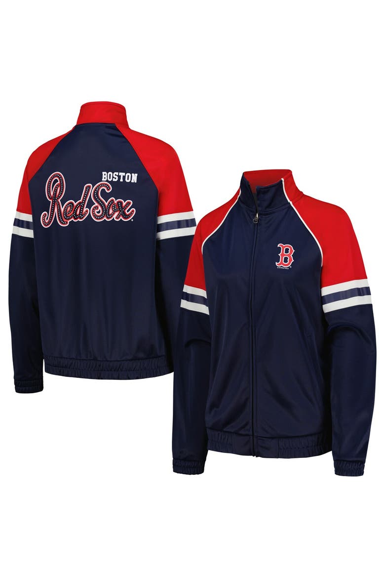Women's G-III 4Her by Carl Banks Navy Boston Red Sox First Place Raglan Full-Zip Track Jacket, Main, color, Navy