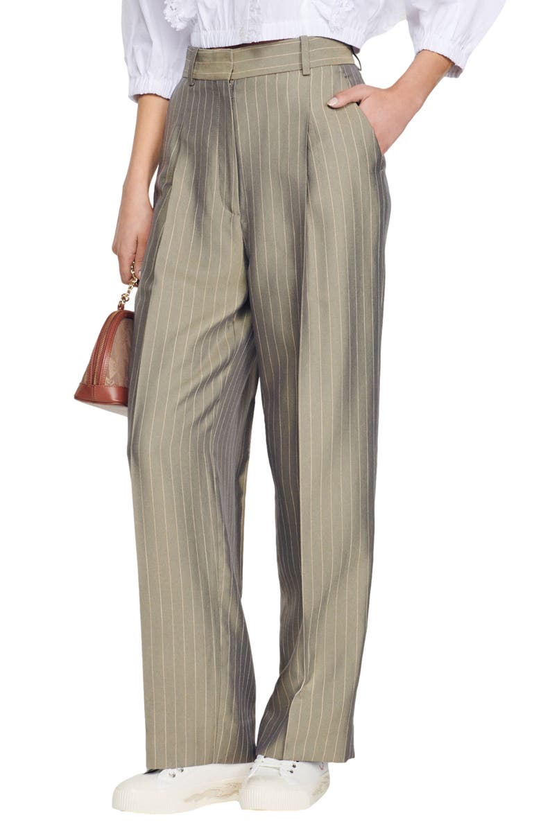 SANDRO Beryn Pinstripe Wide Leg Trousers, Main, color, 