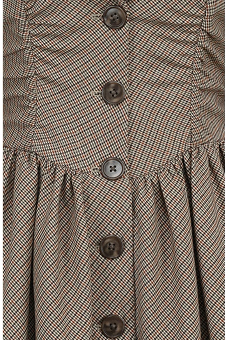 Sable Puppytooth Check Long Sleeve Lace Trim Minidress, Alternate, color, BROWN CHECK