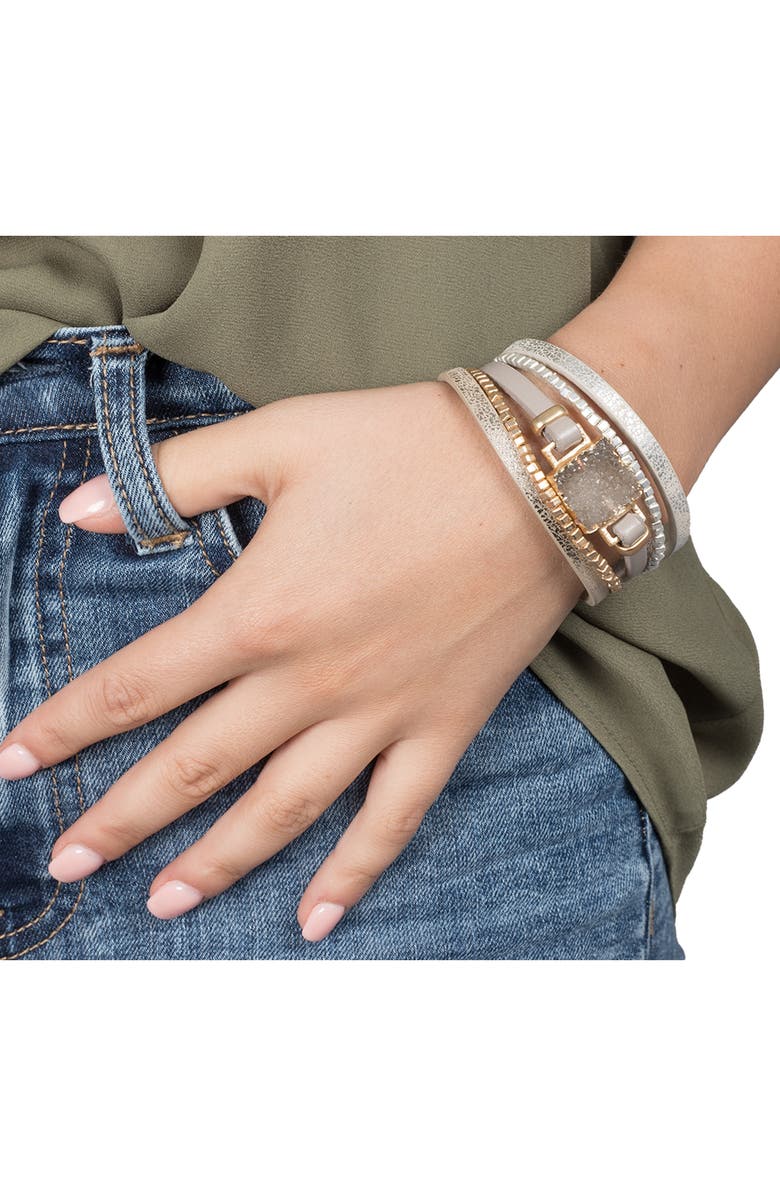 SAACHI Two-Tone Drusy Stone Faux Leather Multistrand Bracelet, Alternate, color, 