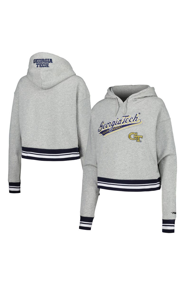 PRO STANDARD Women's Pro Standard Heather Gray Georgia Tech Yellow Jackets Script Tail Fleece Cropped Pullover Hoodie, Main, color, Heather Gray