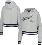 PRO STANDARD Women's Pro Standard Heather Gray Georgia Tech Yellow Jackets Script Tail Fleece Cropped Pullover Hoodie