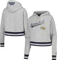 PRO STANDARD Women's Pro Standard Heather Gray Georgia Tech Yellow Jackets Script Tail Fleece Cropped Pullover Hoodie