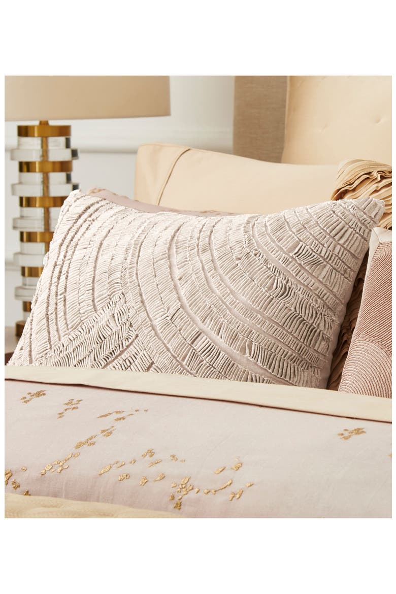 Foil Printed Pleated Cotton & Linen Accent Pillow, Alternate, color, SILVER / IVORY