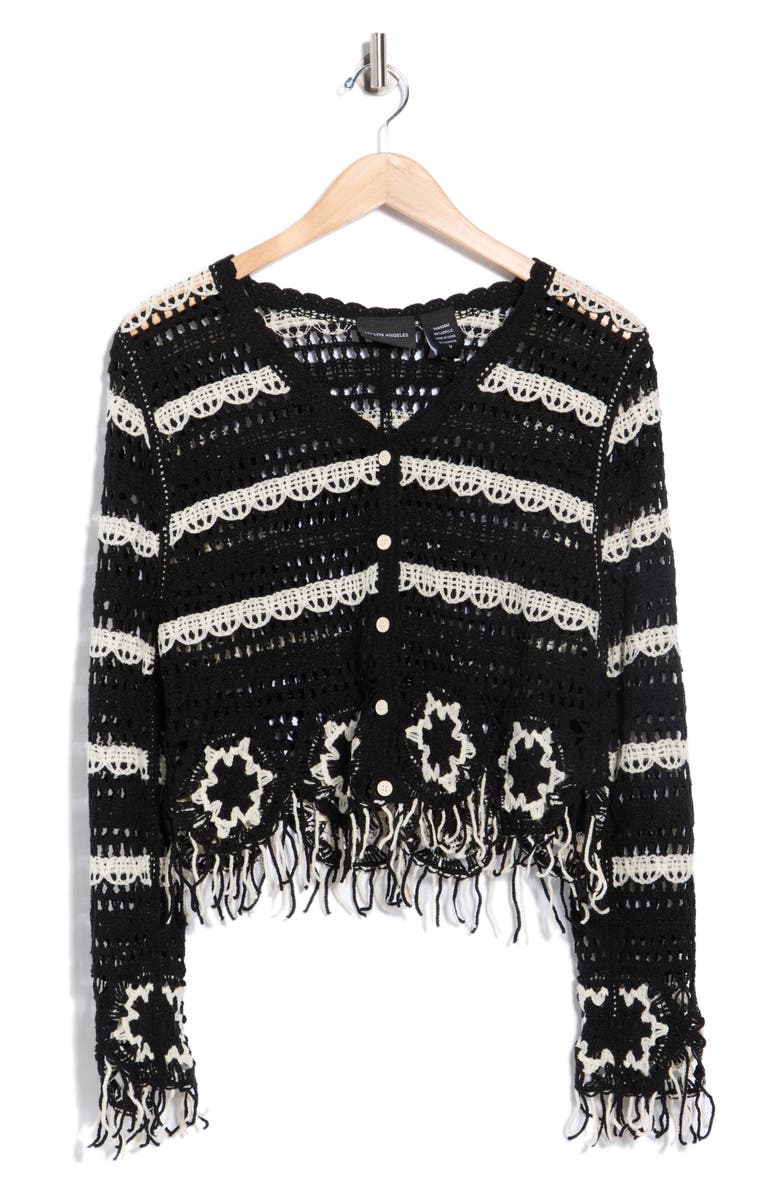 Forgotten Grace Floral Open Knit Button-Up Sweater, Alternate, color, Black/ Natural