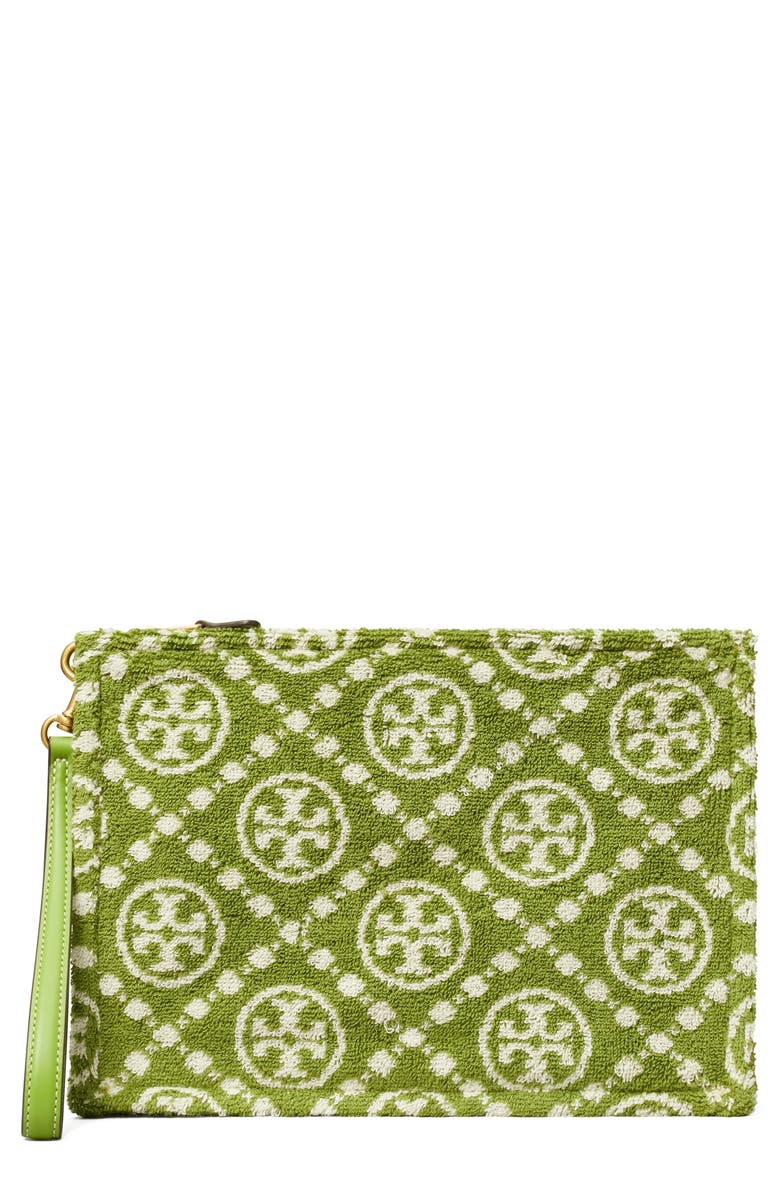 Tory Burch T-Monogram Terry Cloth Cosmetics Case, Main, color, 