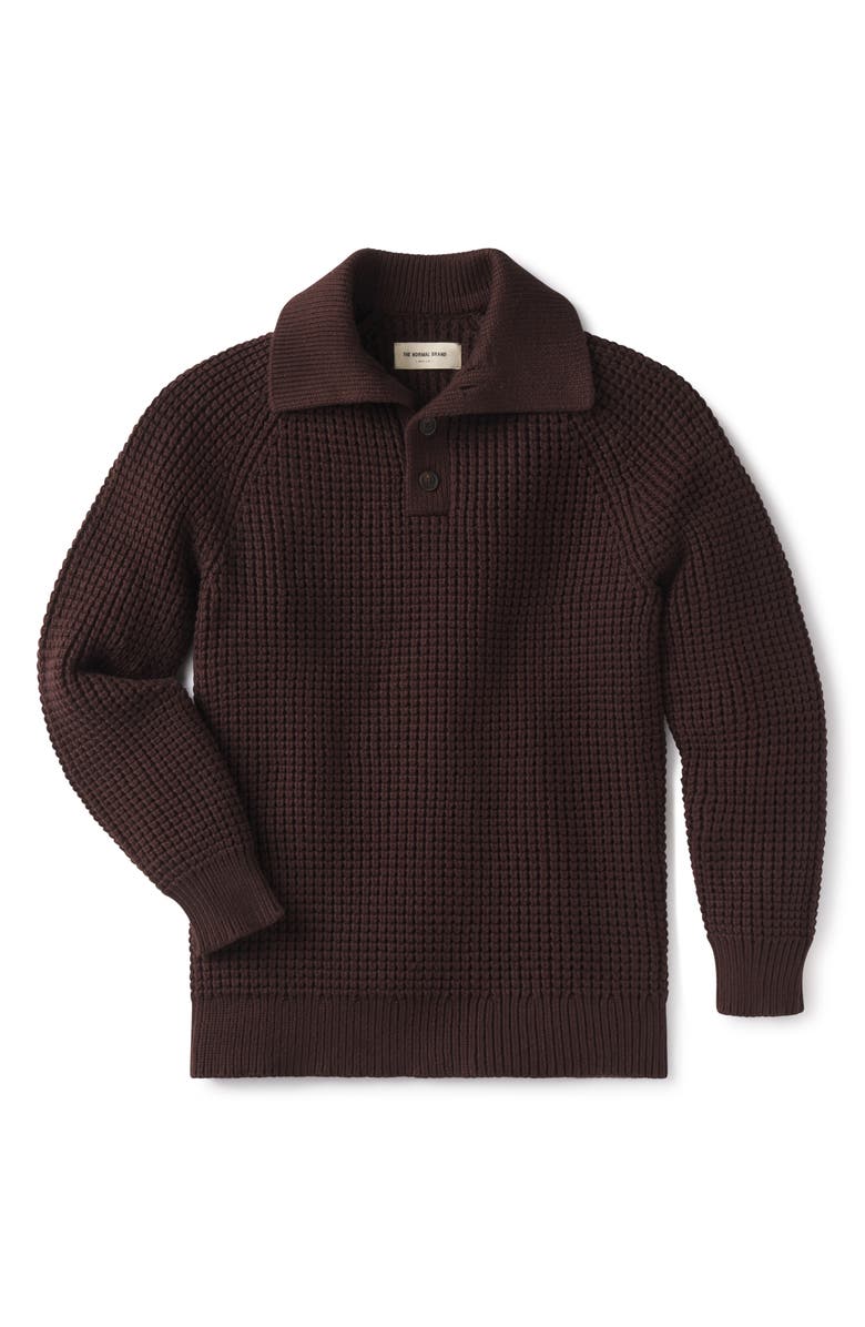 The Normal Brand Waffle Cotton Blend Polo Sweater, Alternate, color, Dark Brown