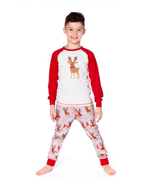 Deux Par Deux Two-piece Organic Cotton Pajama Set Reindeer In Sand