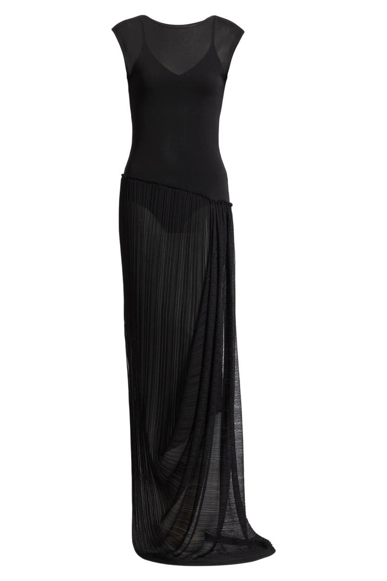 Long draped viscose dress, Alternate, color, black