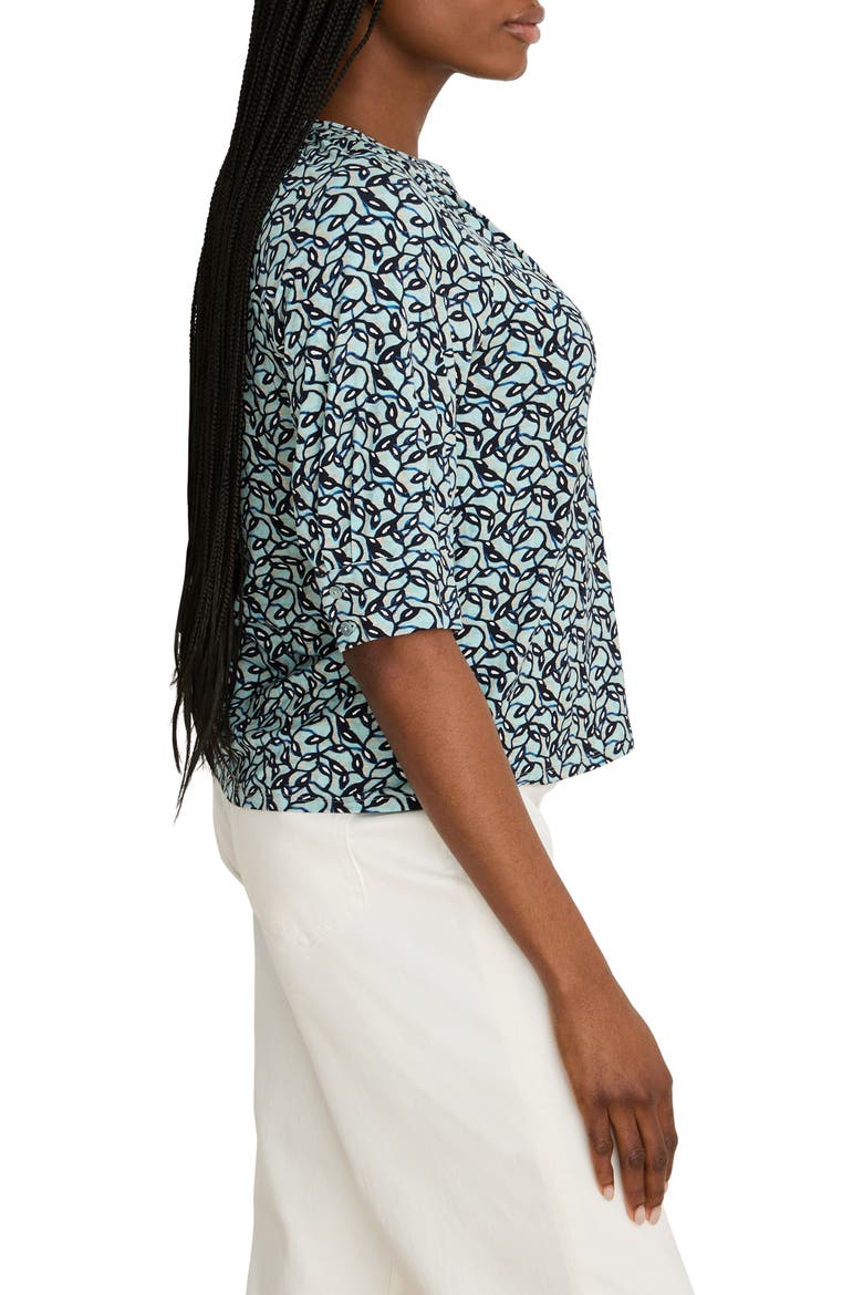 Fine Vines Print Split Neck Top, Alternate, color, AQUA MULTI