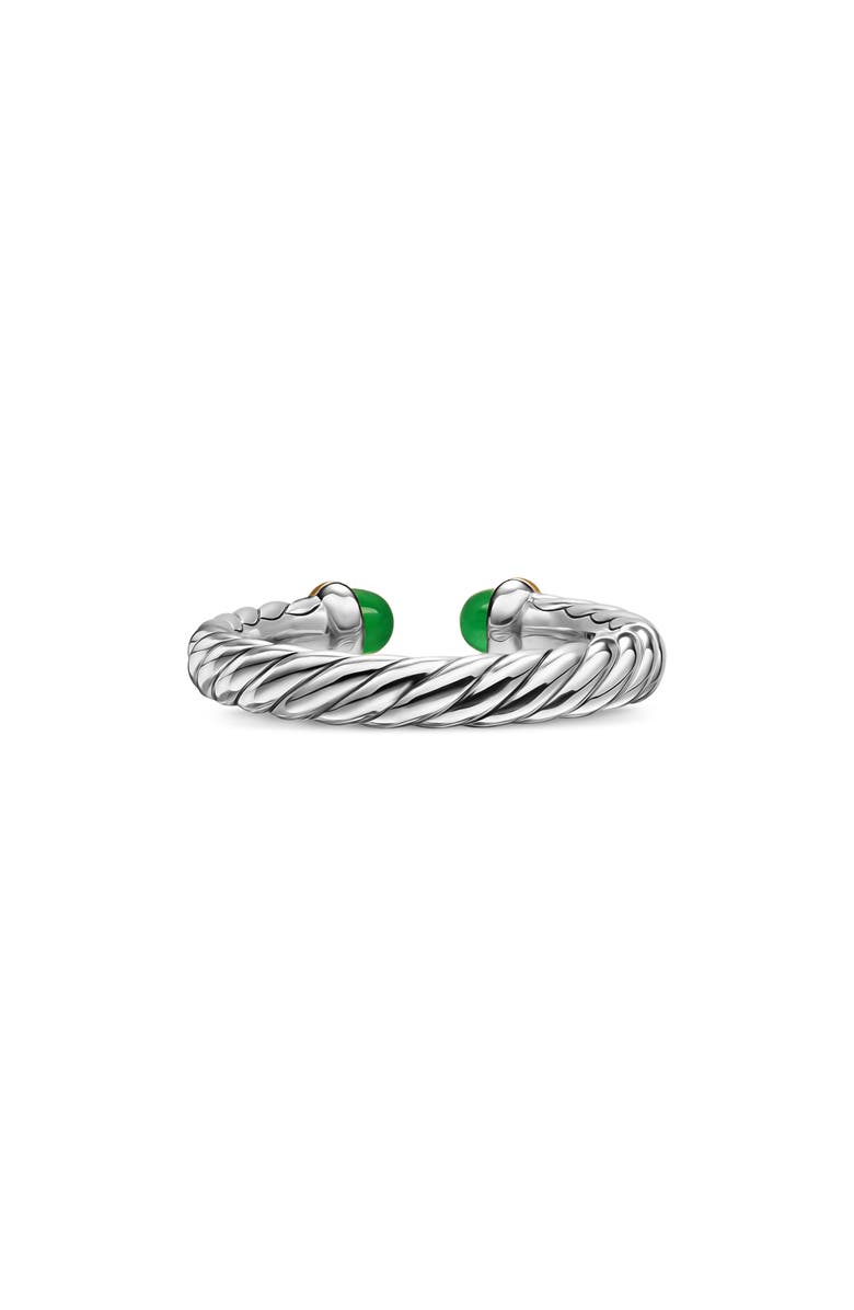 David Yurman Petite Cable Open Ring in Sterling Silver with 14K Yellow Gold, 3.4mm, Alternate, color, Green Onyx