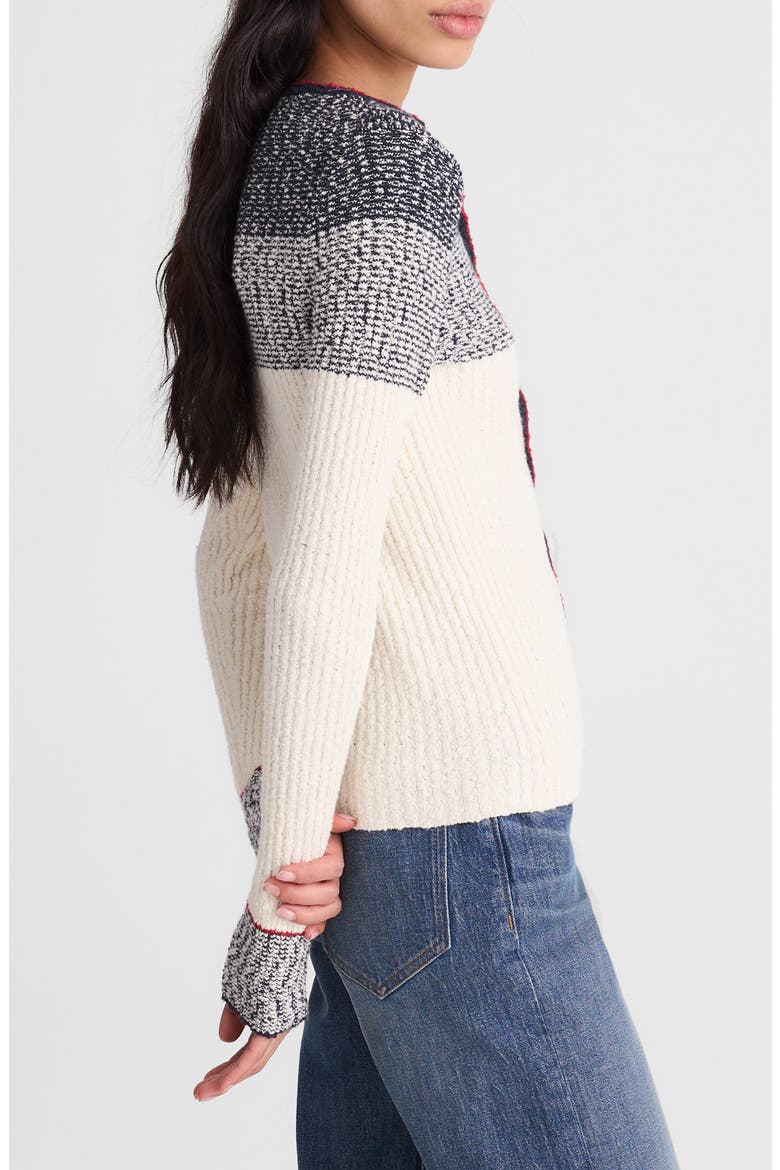 Stripe Bouclé Cardigan, Alternate, color, IVORY AND NAVY MULTI STRIPE