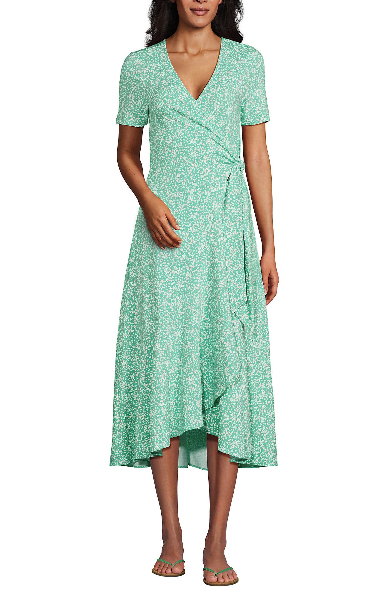 lands end cotton modal dress Lands' End Women's Cotton Modal Off the Shoulder Wrap Midi Dress