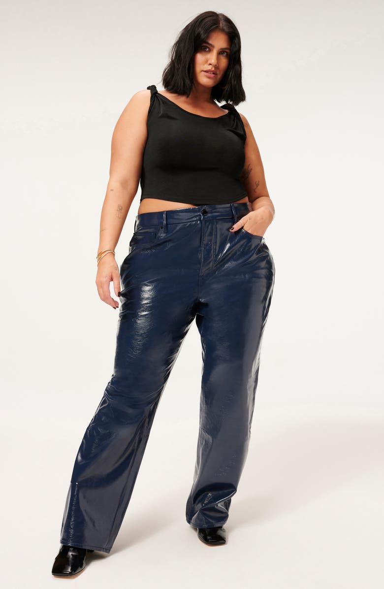 Good American Good '90s Vinyl Straight Leg Pants, Alternate, color, Twilight001