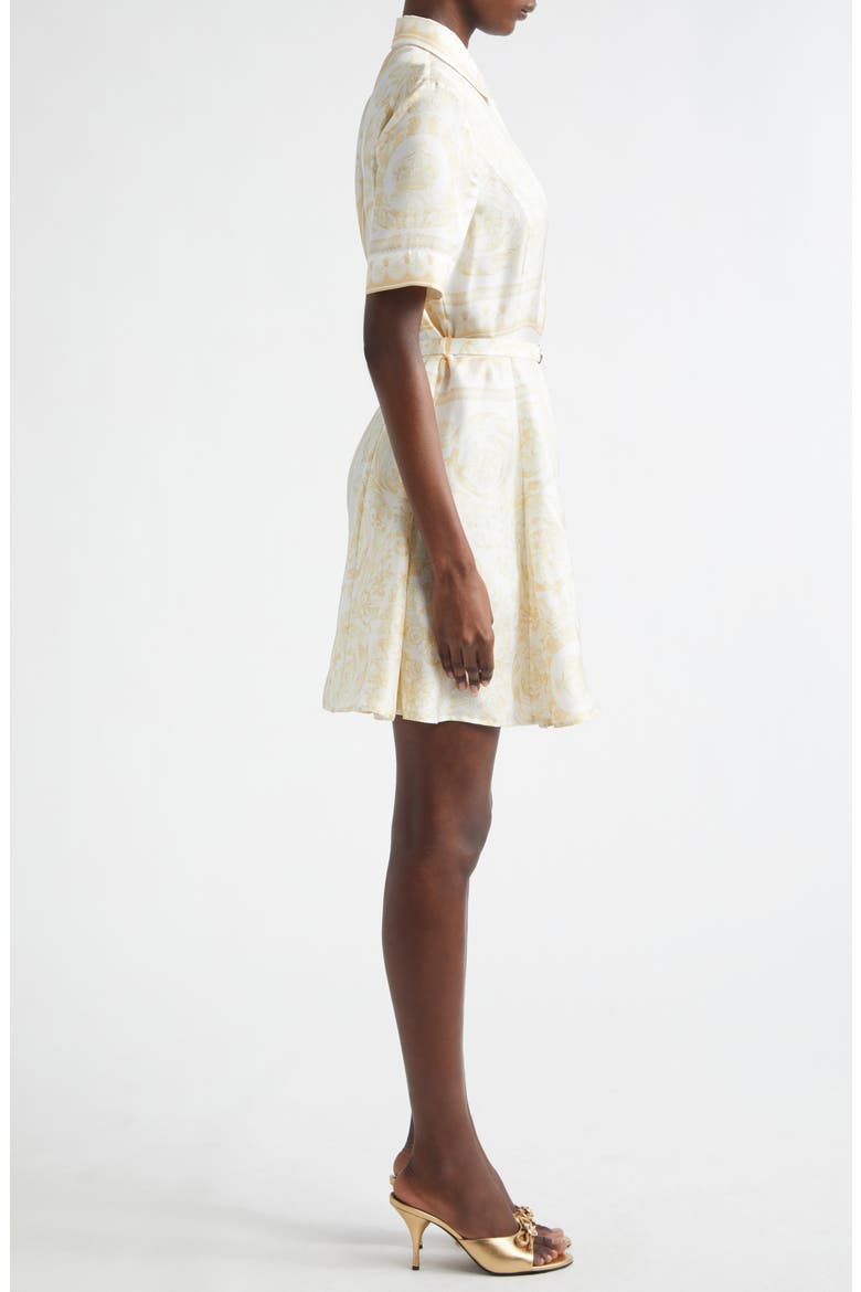 Barocco Foulard Belted Silk Dress, Alternate, color, WASHED OUT GOLD