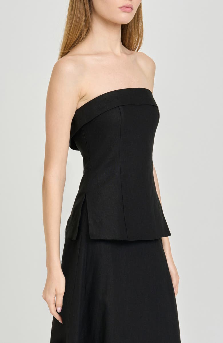 WAYF x Hannah Lovey Porter Delaney Strapless Linen Blend Peplum Top, Alternate, color, Black