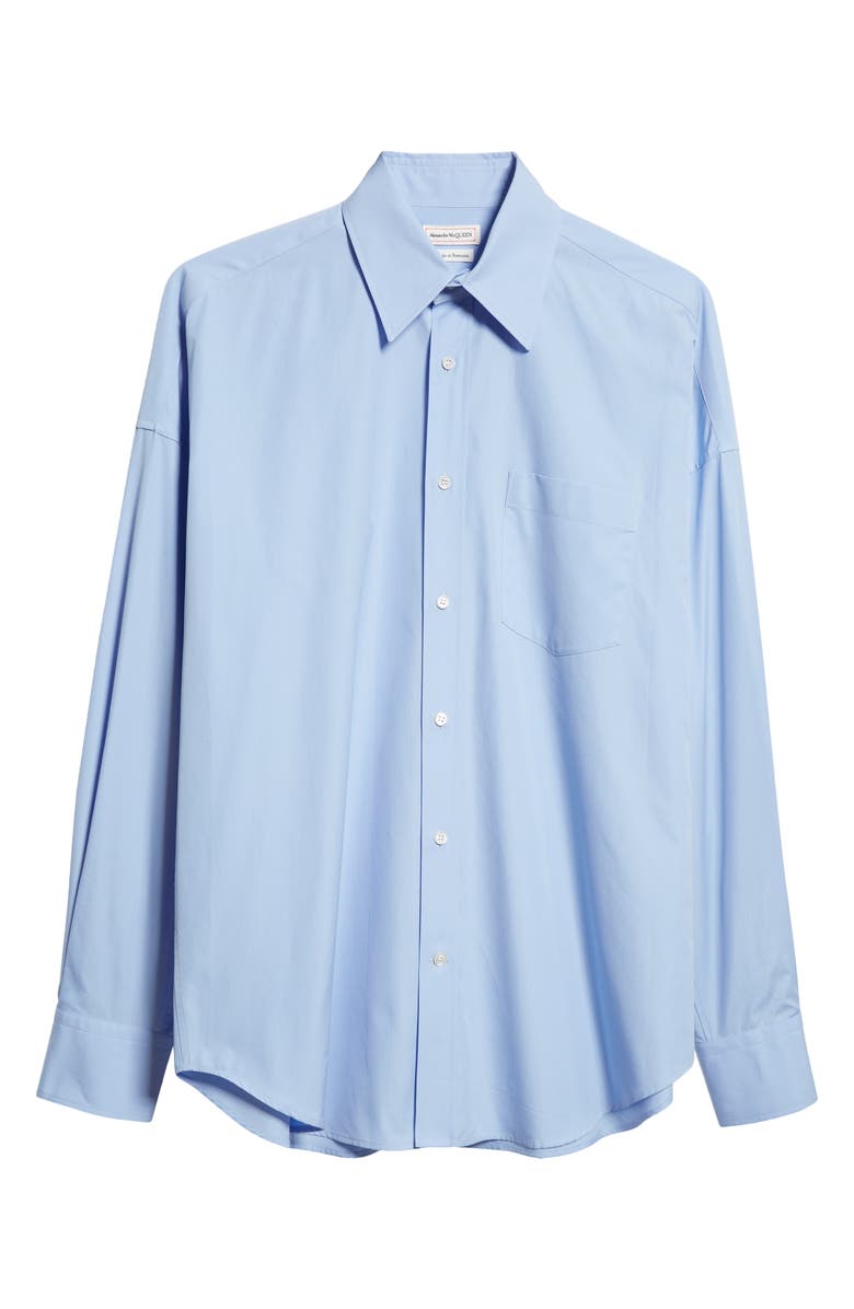 McQueen Oversize Cotton Button-Up Shirt, Alternate, color, Bluebell