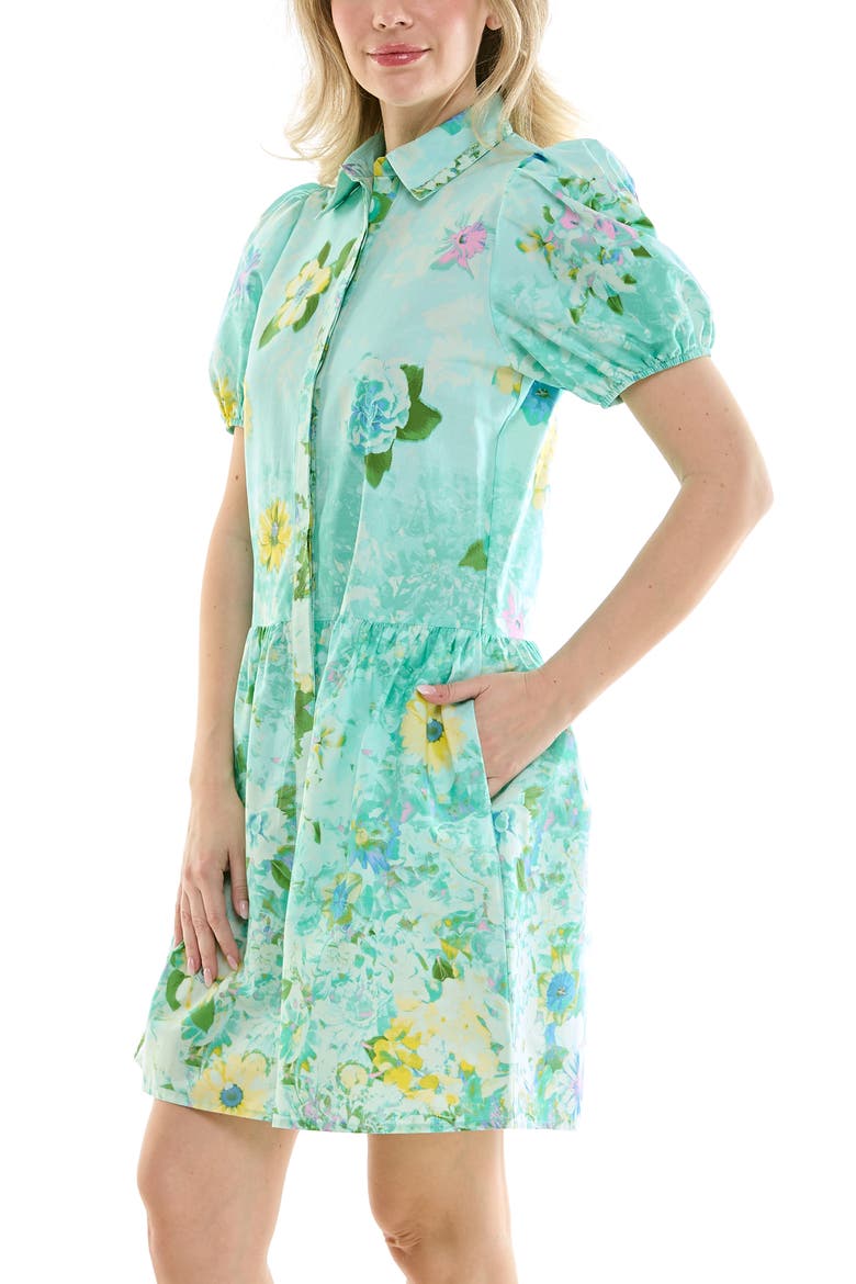 Puff Sleeve Shirtdress, Alternate, color, FLORAL MINT