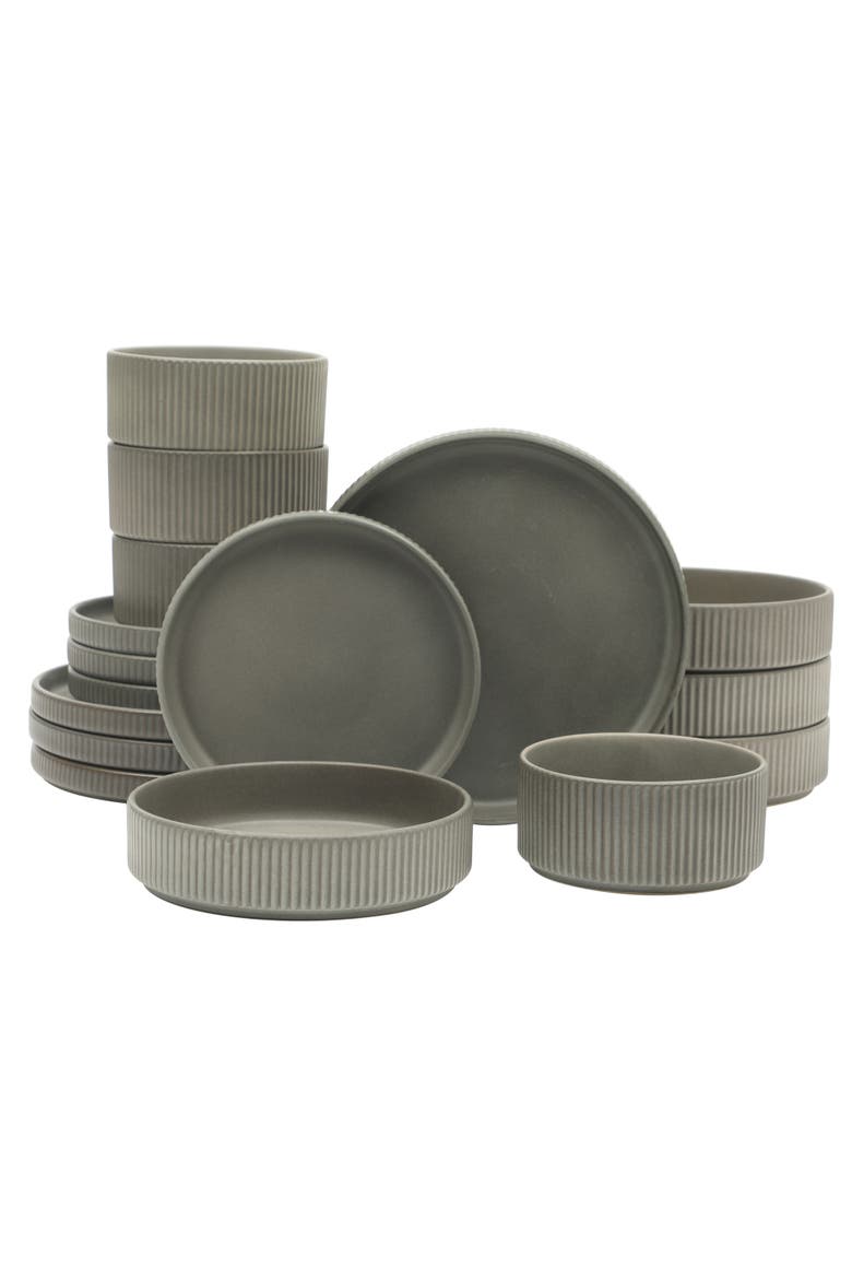16 Piece Reactive Glaze Stoneware Plates and Bowls Dinnerware Set, Main, color, Grey