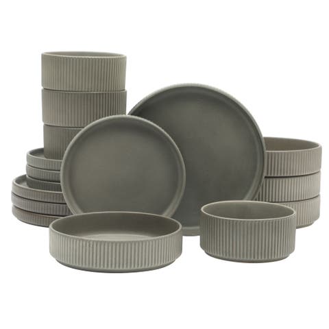 16 Piece Reactive Glaze Stoneware Plates and Bowls Dinnerware Set