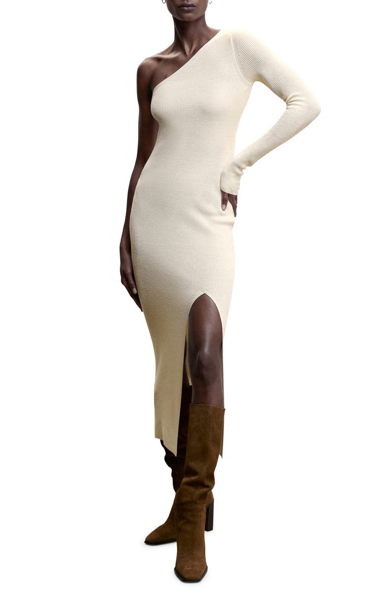 MANGO One-Shoulder Sweater Dress, Main, color,