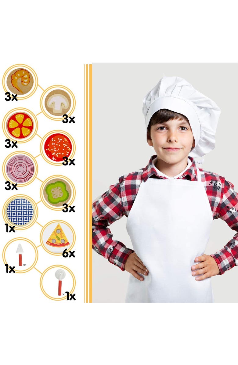 Leo & Friends 27-Piece Kid's Pizza Toy Set | Play Pretend Pizza Toy Slices, Toppings, Pizza Cutter for Toddlers, Alternate, color, Red