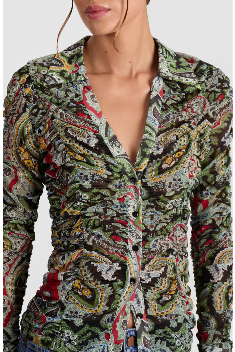 Portia Paisley Center Ruched Button-Up Shirt, Alternate, color, PAISLEY POEM