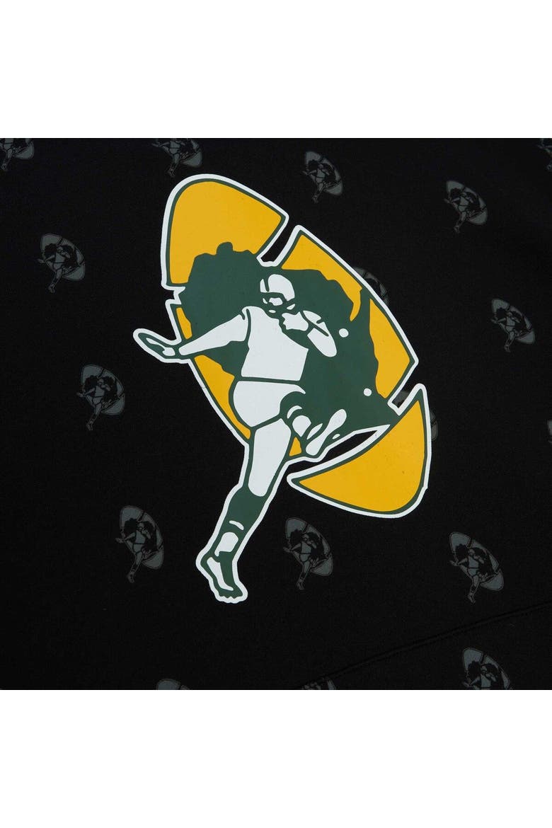 Men's Mitchell & Ness Black Green Bay Packers Allover Print Fleece Pullover Hoodie, Alternate, color, Black