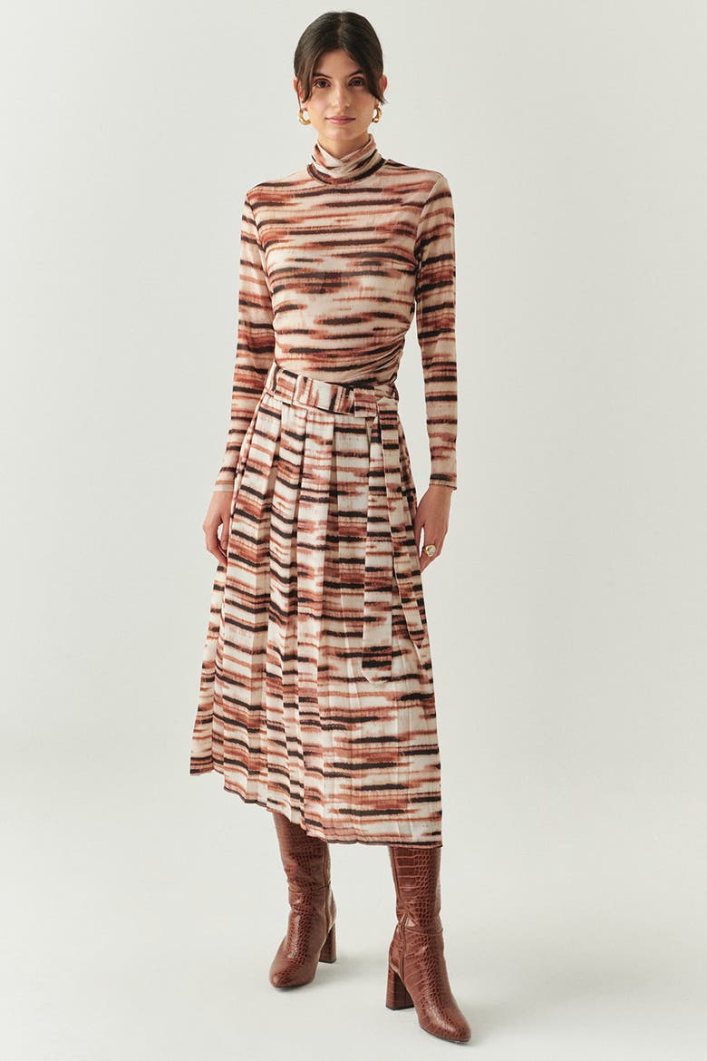 Elina Mesh Midi Skirt, Alternate, color, Brown