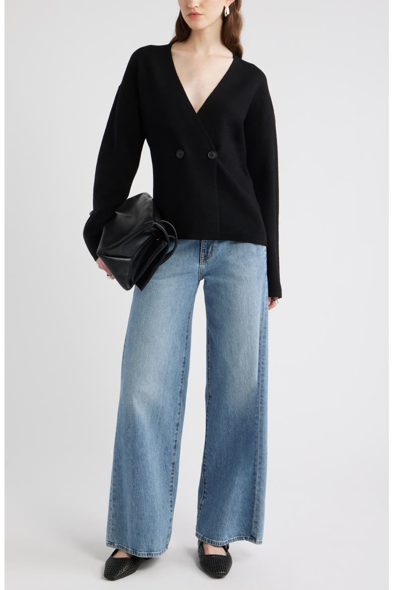 Double Breasted Merino Wool Blend Cardigan, Alternate, color, BLACK