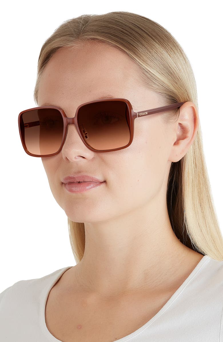 COACH 61mm Gradient Polarized Square Sunglasses, Alternate, color, 