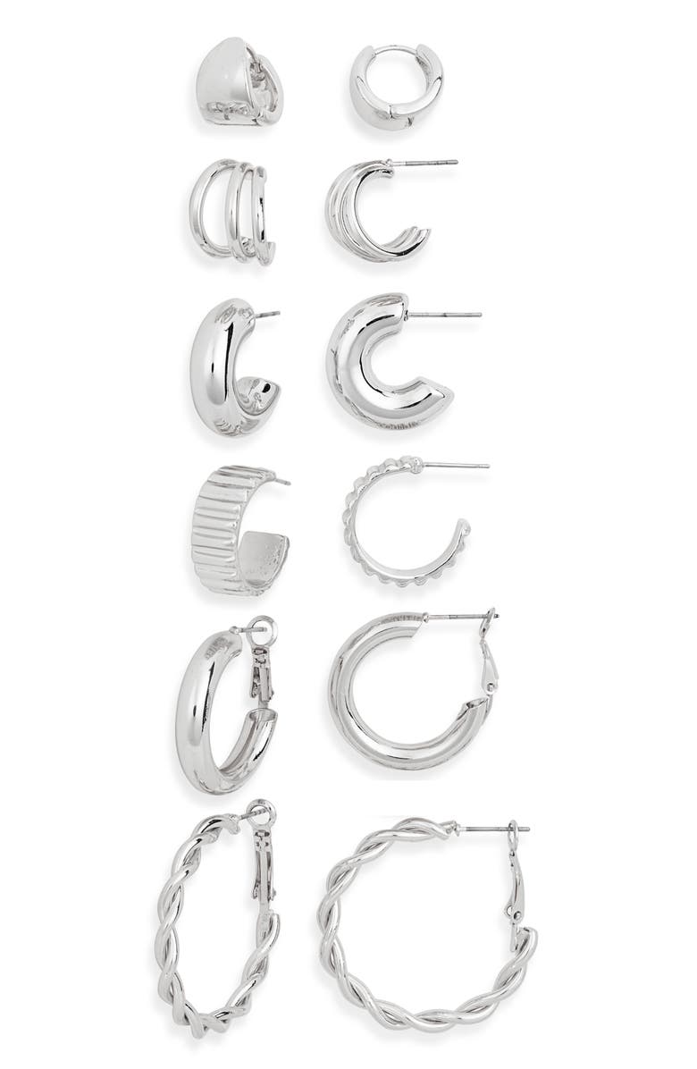Tasha Set of 6 Hoop Earrings, Main, color, Silver