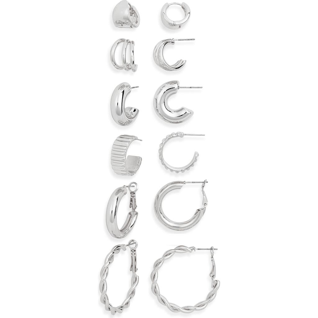 Tasha Set Of 6 Hoop Earrings In Silver