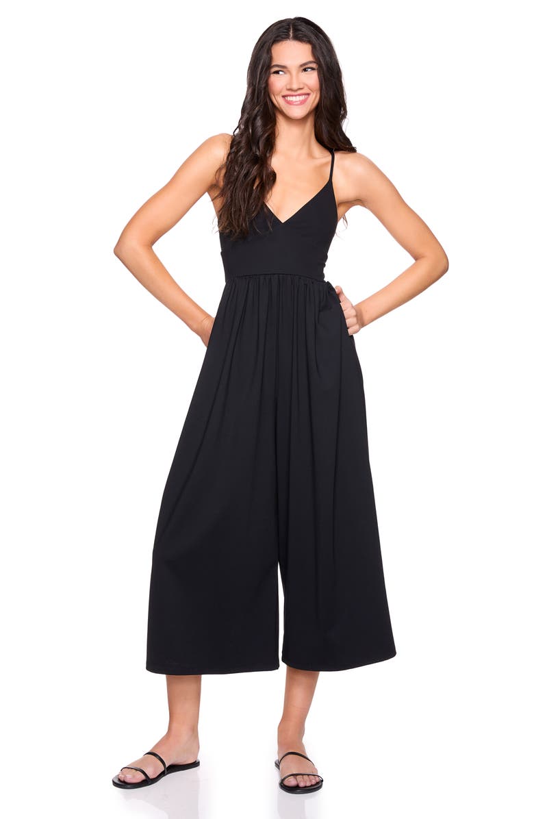 Susana Monaco Slip Top Cropped Wide Leg Jumpsuit, Alternate, color, Black