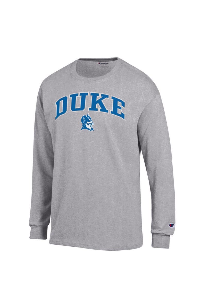 Champion Men's Champion  Heather Gray Duke Blue Devils Arch Over Logo Long Sleeve T-Shirt, Alternate, color, 